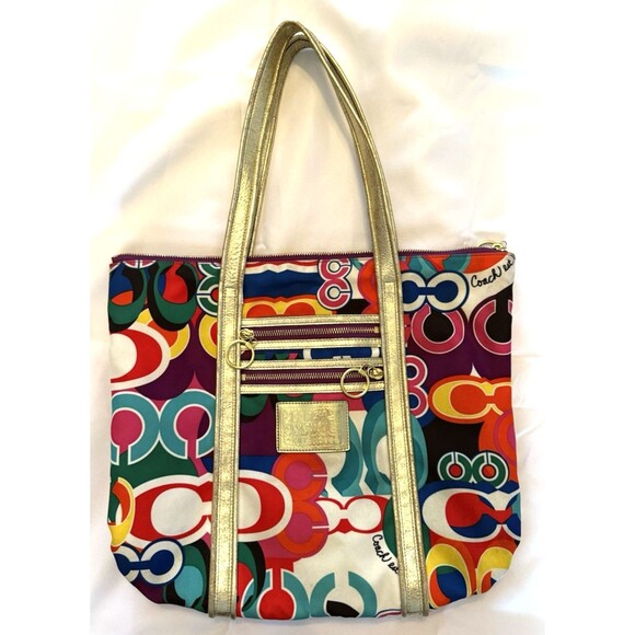 Coach Graffiti Tote Bag POPPY Signature Glam Handbag Style 13839 Multi Color - Picture 1 of 11